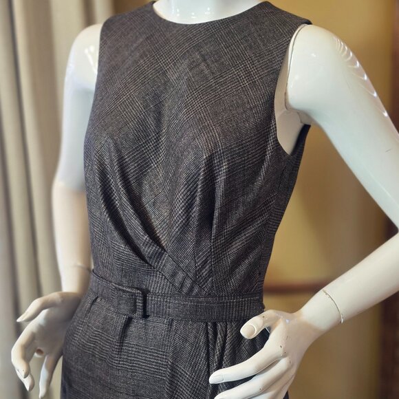 ANTONIO MELANI Professional Belted Sleeveless Brown Plaid Dress sz 4 - Picture 6 of 13